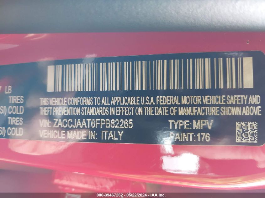 2015 Jeep Renegade Sport VIN: ZACCJAAT6FPB82265 Lot: 39467262