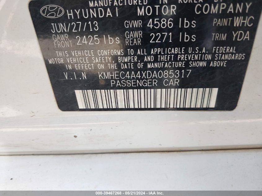 2013 Hyundai Sonata Hybrid Limited VIN: KMHEC4A4XDA085317 Lot: 39467268