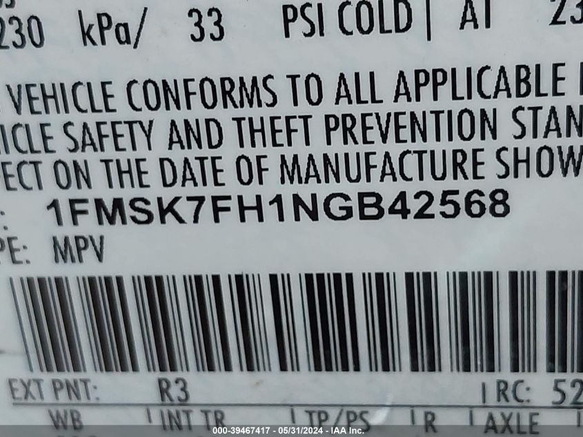 2022 Ford Explorer Limited VIN: 1FMSK7FH1NGB42568 Lot: 39467417