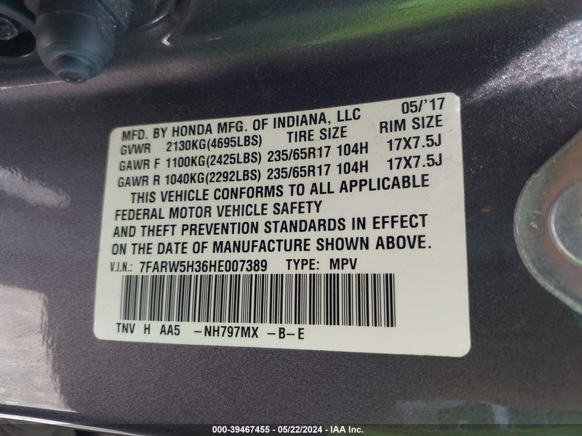 2017 HONDA CR-V LX - 7FARW5H36HE007389