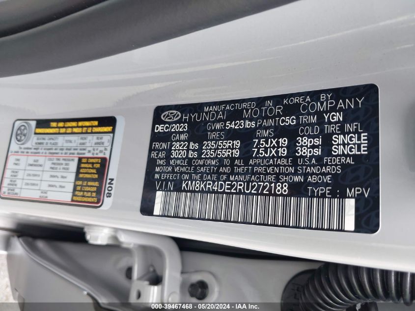 2024 Hyundai Ioniq 5 Limited VIN: KM8KR4DE2RU272188 Lot: 39467468