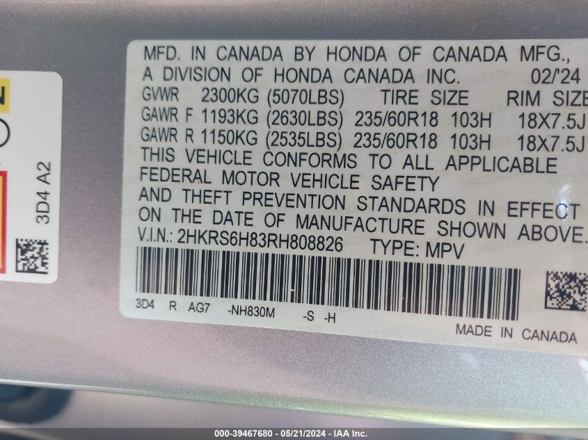 2HKRS6H83RH808826 2024 Honda Cr-V Hybrid Sport-L