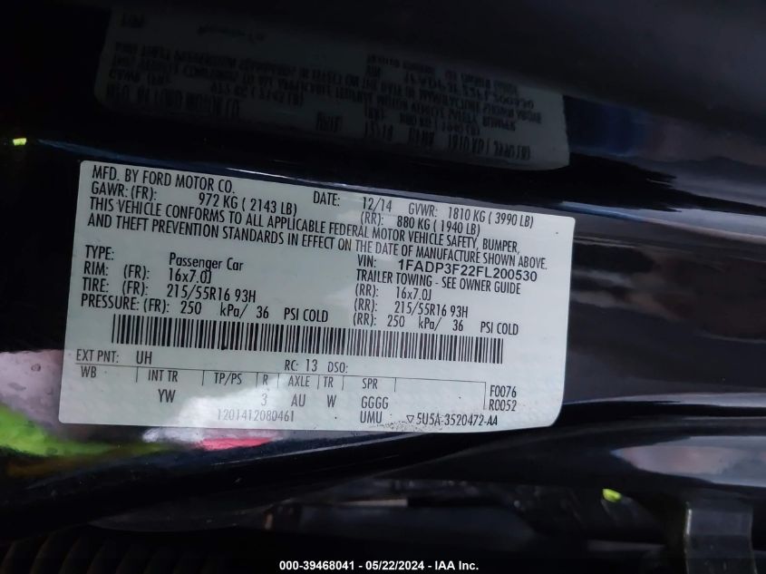 2015 FORD FOCUS SE - 1FADP3F22FL200530