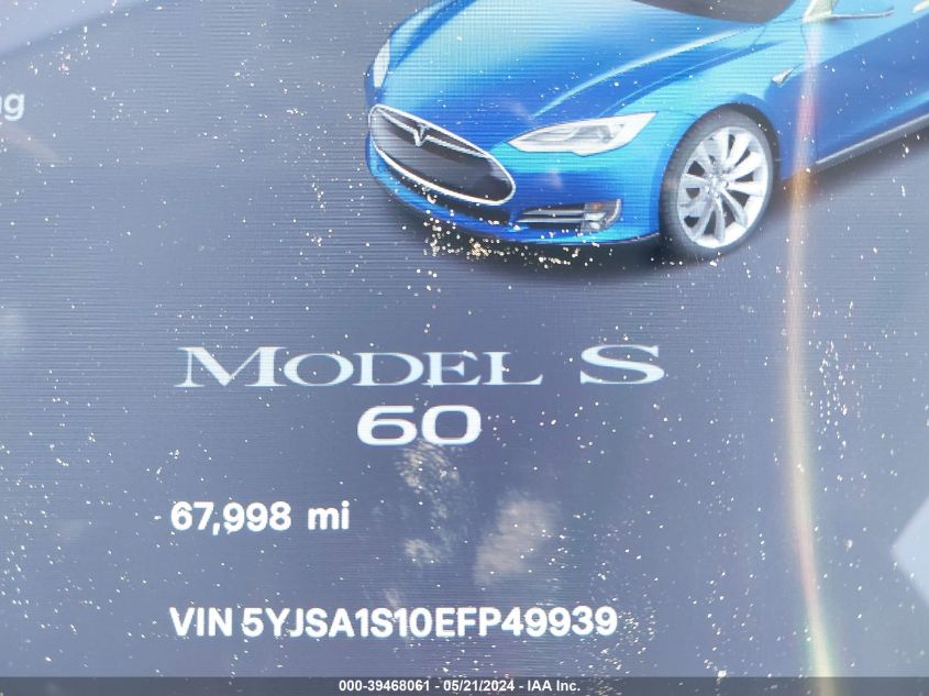 2014 Tesla Model S VIN: 5YJSA1S10EFP49939 Lot: 39468061