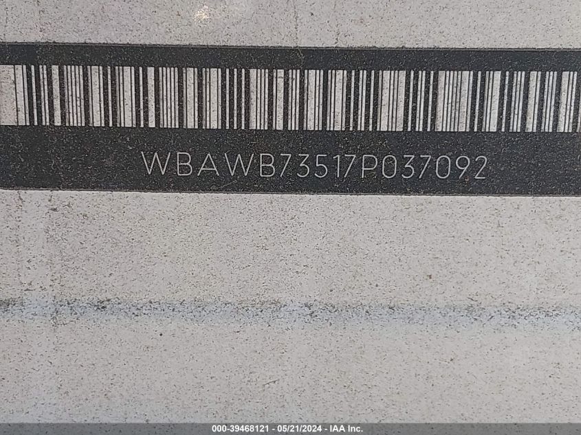 2007 BMW 335I VIN: WBAWB73517P037092 Lot: 39468121