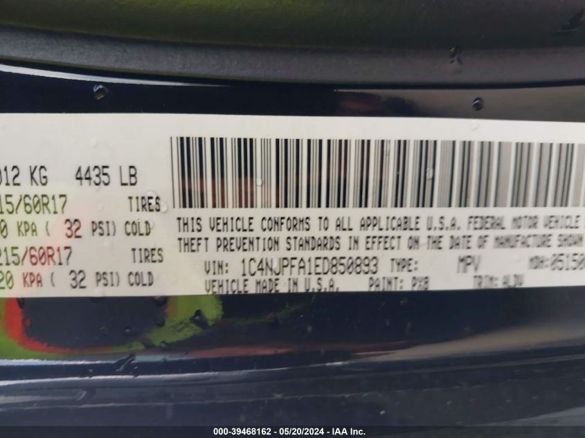 1C4NJPFA1ED850893 2014 Jeep Patriot High Altitude