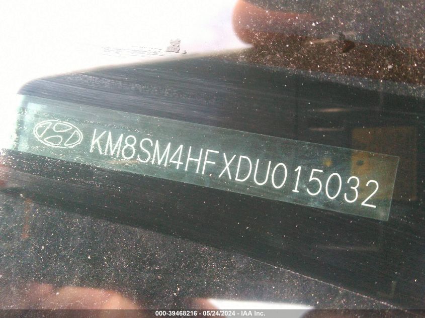 2013 Hyundai Santa Fe Gls VIN: KM8SM4HFXDU015032 Lot: 39468216