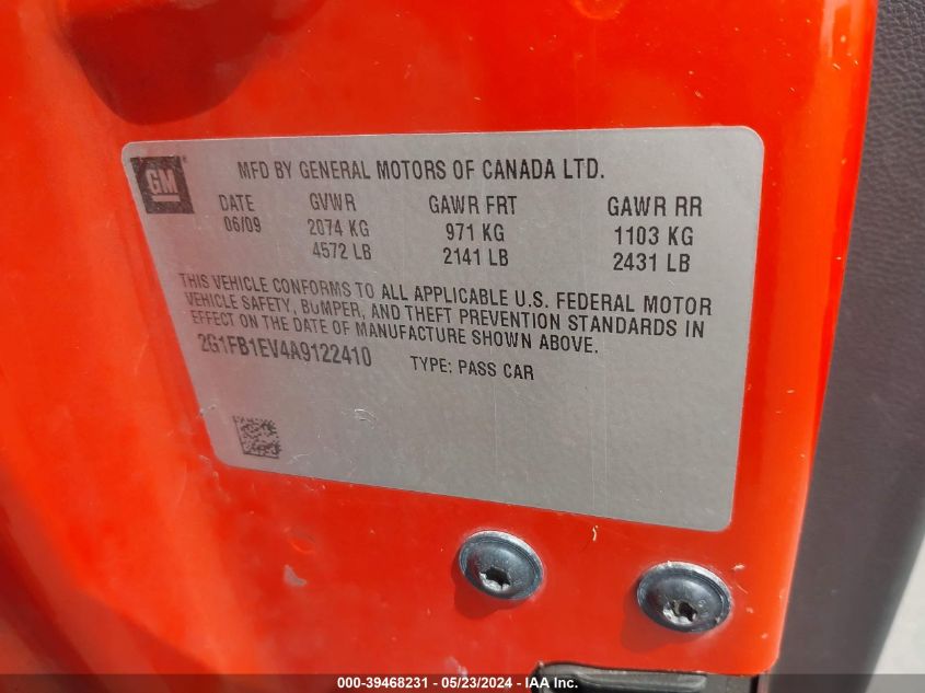 2010 Chevrolet Camaro 1Lt VIN: 2G1FB1EV4A9122410 Lot: 39468231
