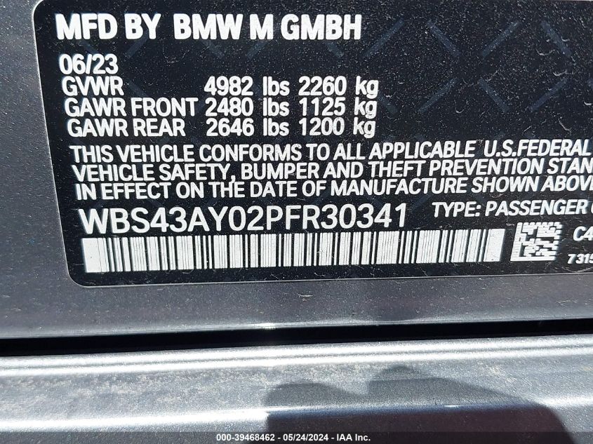 WBS43AY02PFR30341 2023 BMW M3 Competition xDrive