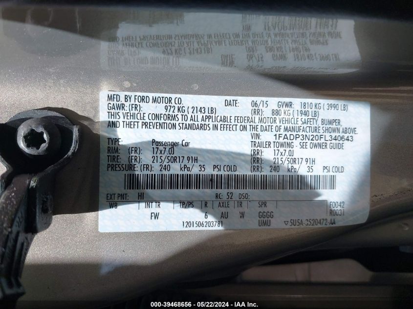 2015 FORD FOCUS TITANIUM - 1FADP3N20FL340643