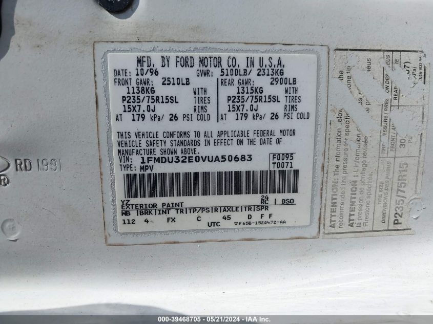 1997 Ford Explorer Eddie Bauer/Limited/Xl/Xlt VIN: 1FMDU32E0VUA50683 Lot: 39468705