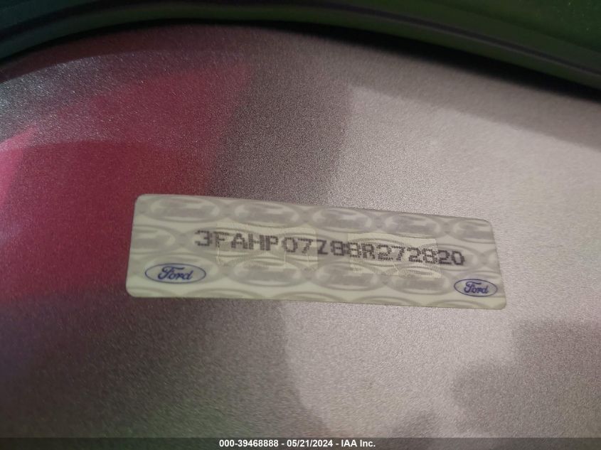 2008 Ford Fusion Se VIN: 3FAHP07Z88R272820 Lot: 39468888