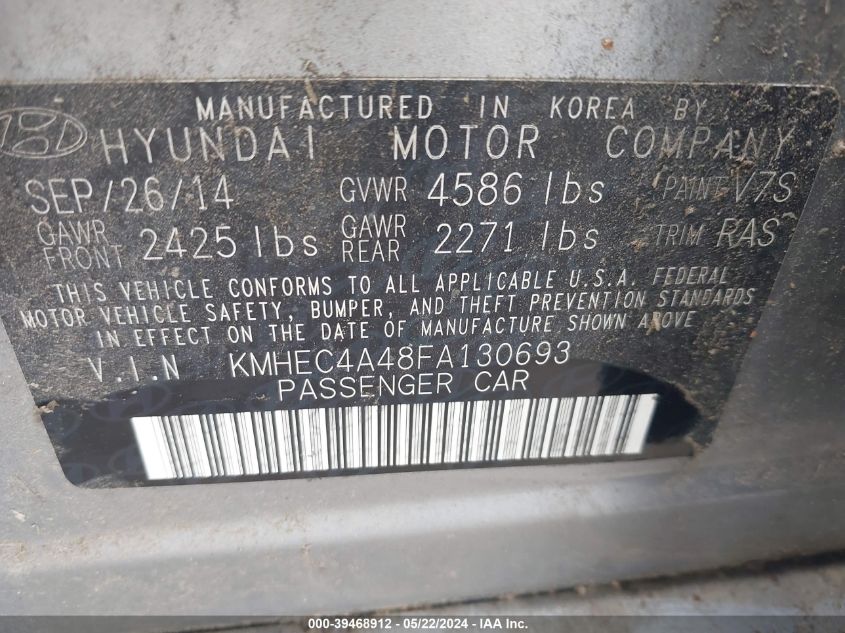 2015 Hyundai Sonata Hybrid VIN: KMHEC4A48FA130693 Lot: 39468912