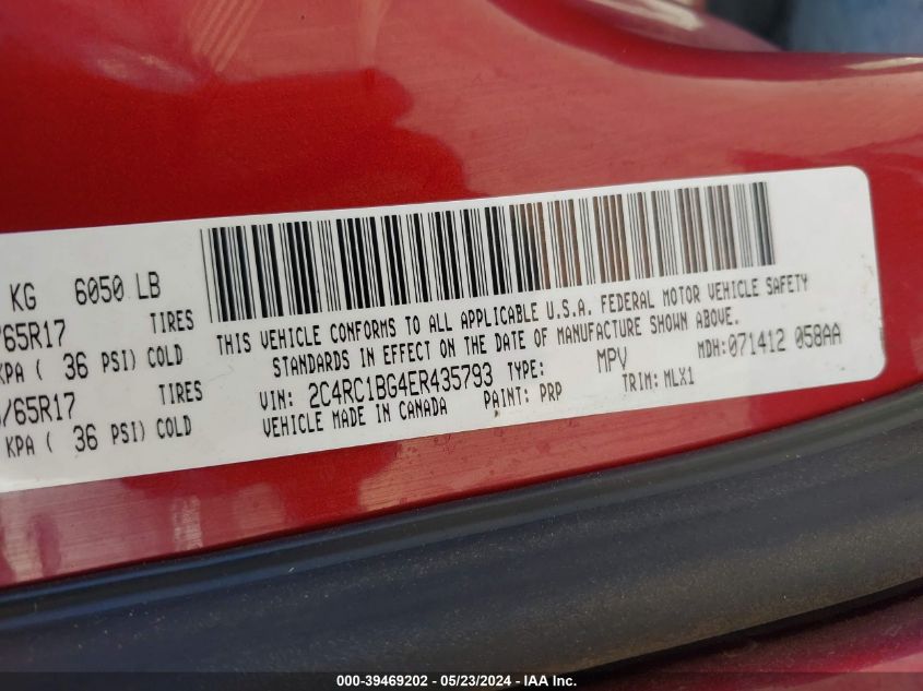 2014 Chrysler Town & Country Touring VIN: 2C4RC1BG4ER435793 Lot: 39469202