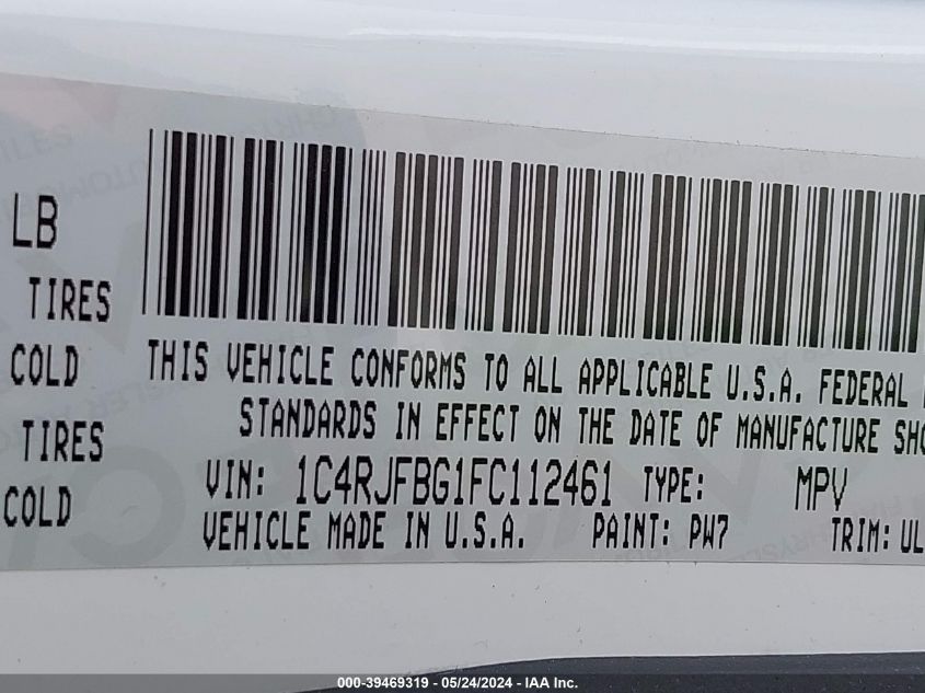 2015 Jeep Grand Cherokee Limited VIN: 1C4RJFBG1FC112461 Lot: 39469319