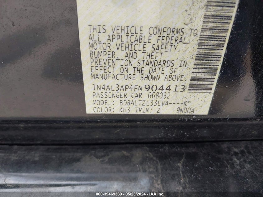 2015 Nissan Altima 2.5 Sl VIN: 1N4AL3AP4FN904413 Lot: 39469369