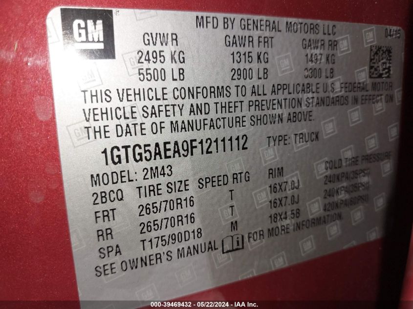 1GTG5AEA9F1211112 2015 GMC Canyon