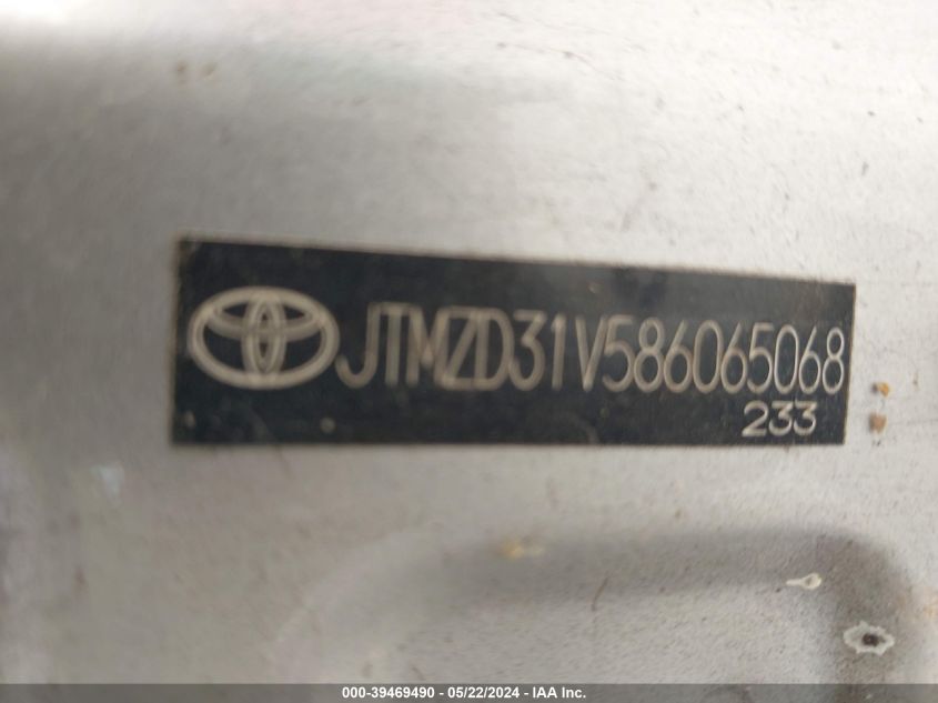 2008 Toyota Rav4 Limited VIN: JTMZD31V586065068 Lot: 39469490
