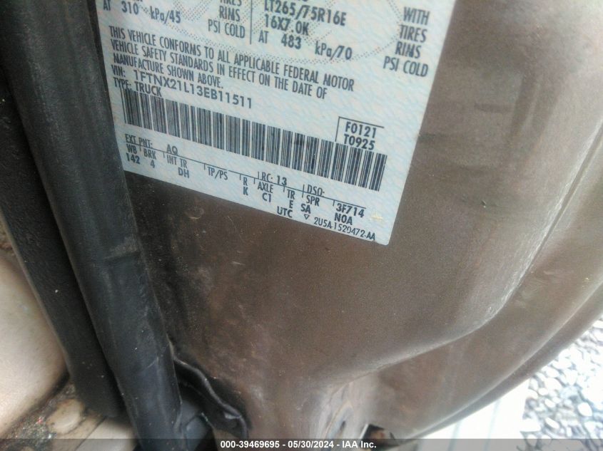 2003 Ford F-250 Lariat/Xl/Xlt VIN: 1FTNX21L13EB11511 Lot: 39469695