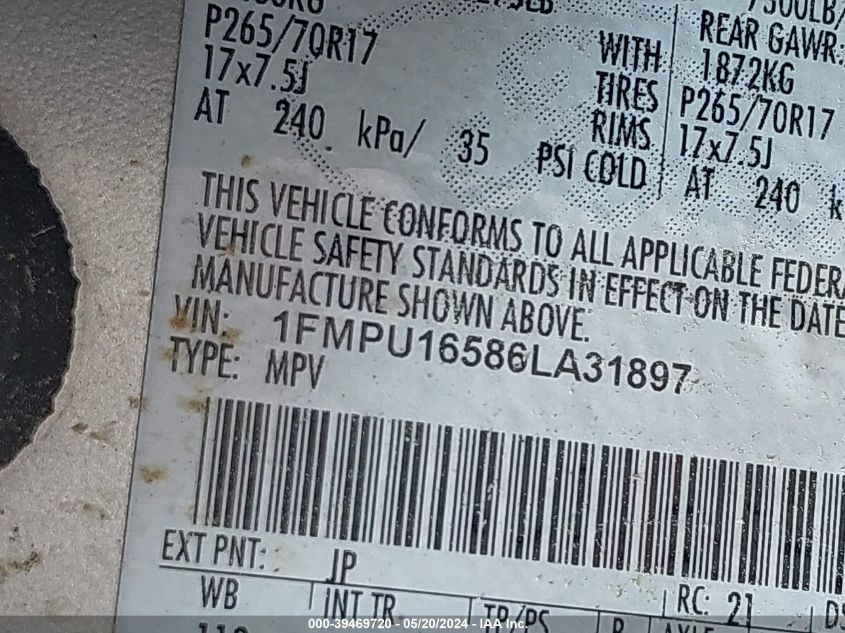 2006 Ford Expedition Xlt/Xlt Sport VIN: 1FMPU16586LA31897 Lot: 39469720