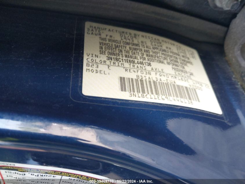 2009 Nissan Versa 1.8S VIN: 3N1BC11E69L446138 Lot: 39469770