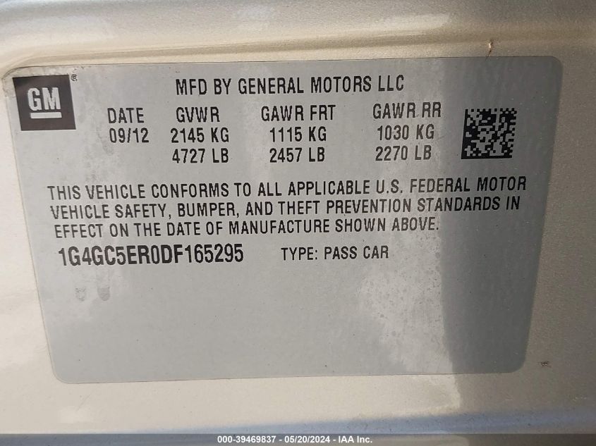 2013 BUICK LACROSSE LEATHER GROUP - 1G4GC5ER0DF165295