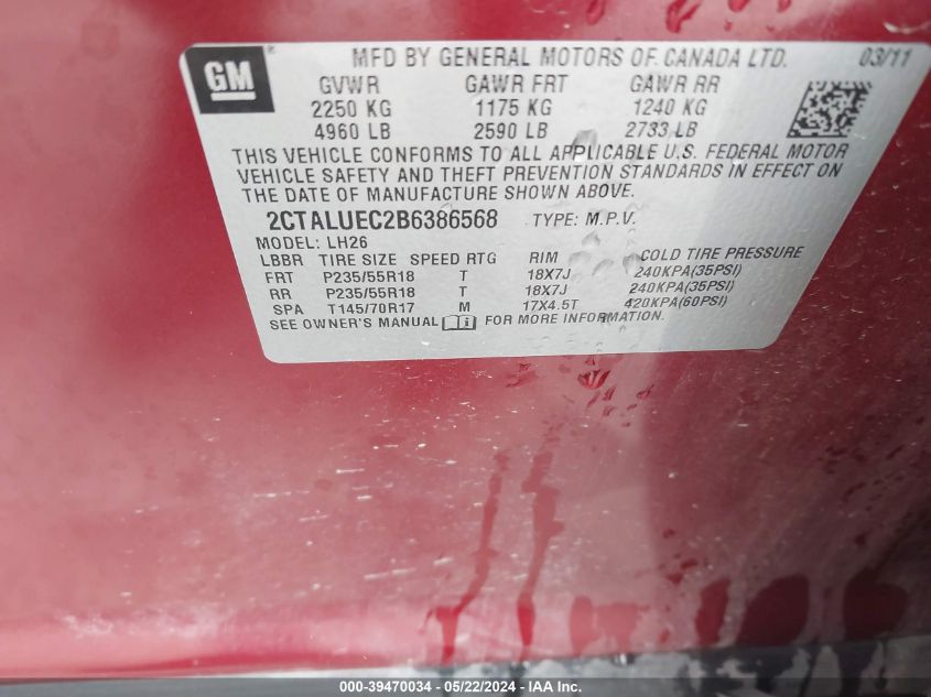 2011 GMC Terrain Slt-1 VIN: 2CTALUEC2B6386568 Lot: 39470034