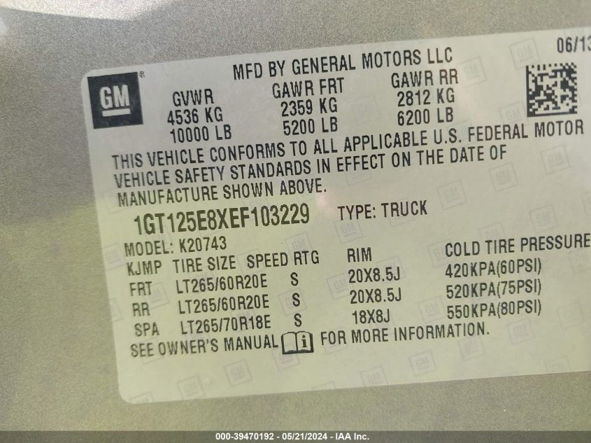 2014 GMC Sierra 2500Hd Denali VIN: 1GT125E8XEF103229 Lot: 39470192