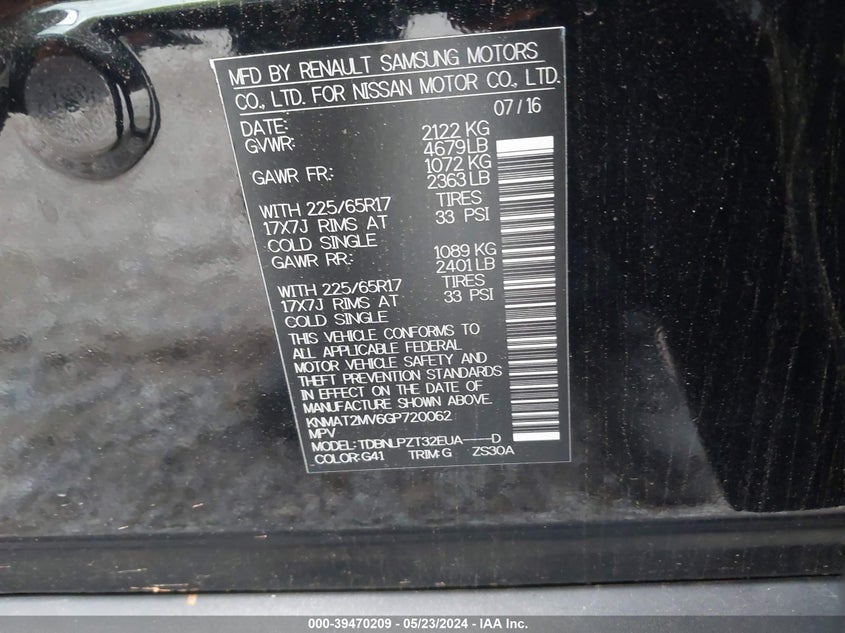 2016 Nissan Rogue S VIN: KNMAT2MV6GP720062 Lot: 39470209