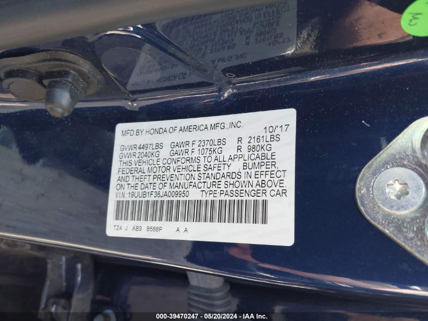 19UUB1F36JA009950 2018 Acura Tlx