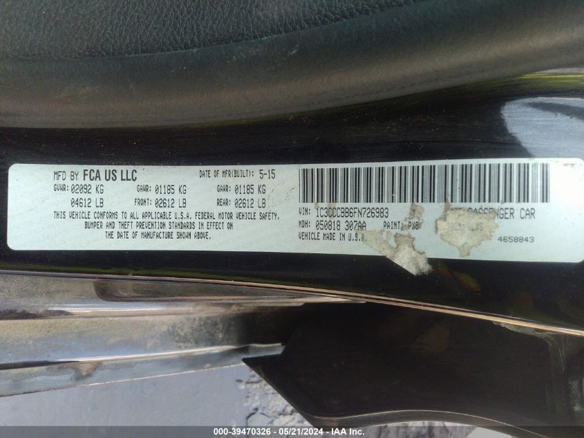 2015 Chrysler 200 S VIN: 1C3CCCBB6FN726983 Lot: 39470326