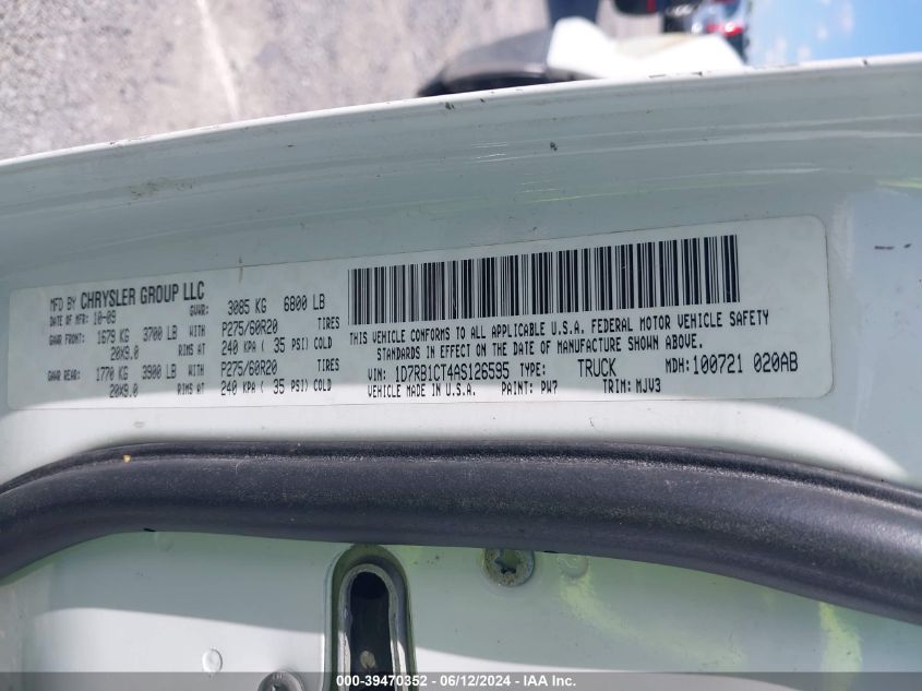 2010 Dodge Ram 1500 Slt/Sport/Trx VIN: 1D7RB1CT4AS126595 Lot: 39470352