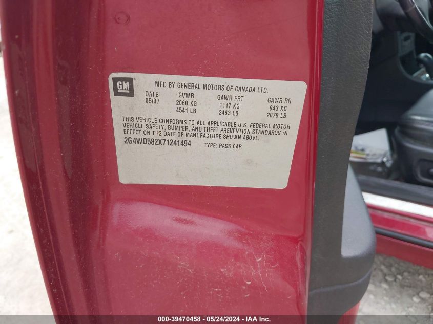 2007 Buick Lacrosse Cxl VIN: 2G4WD582X71241494 Lot: 39470458