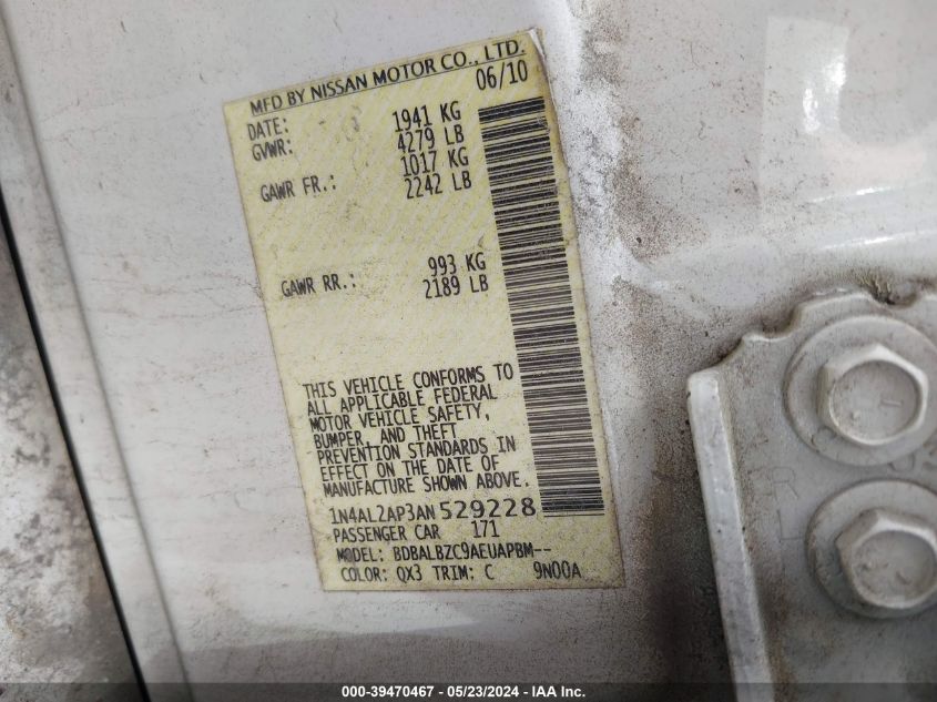 2010 Nissan Altima 2.5 S VIN: 1N4AL2AP3AN529228 Lot: 39470467