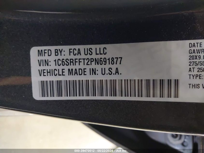 2023 Ram 1500 Big Horn 4X4 5'7 Box VIN: 1C6SRFFT2PN691877 Lot: 39470512