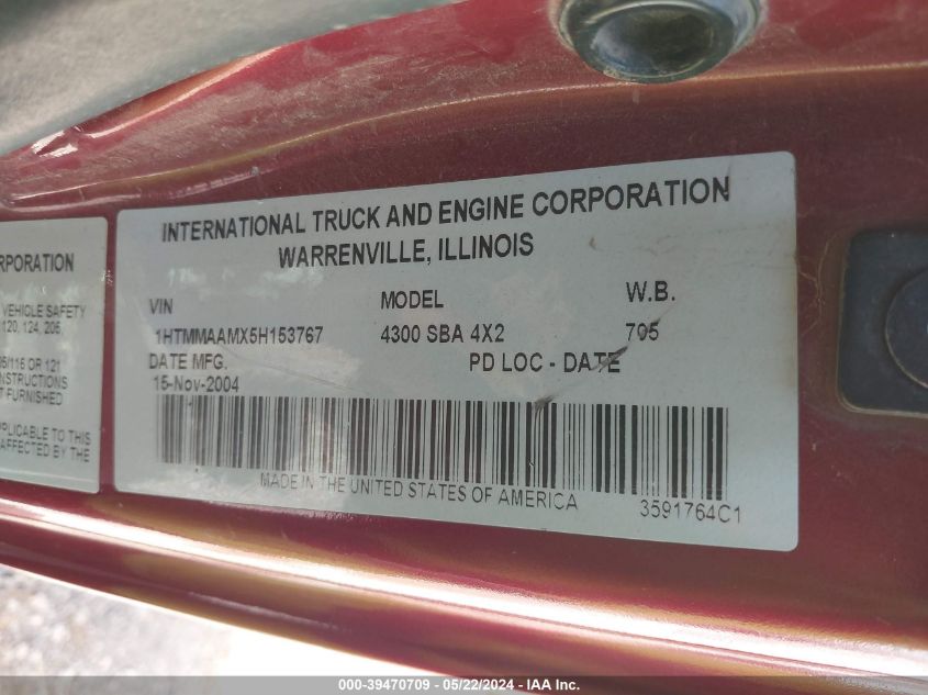 2005 International 4000 4300 VIN: 1HTMMAAMX5H153767 Lot: 39470709