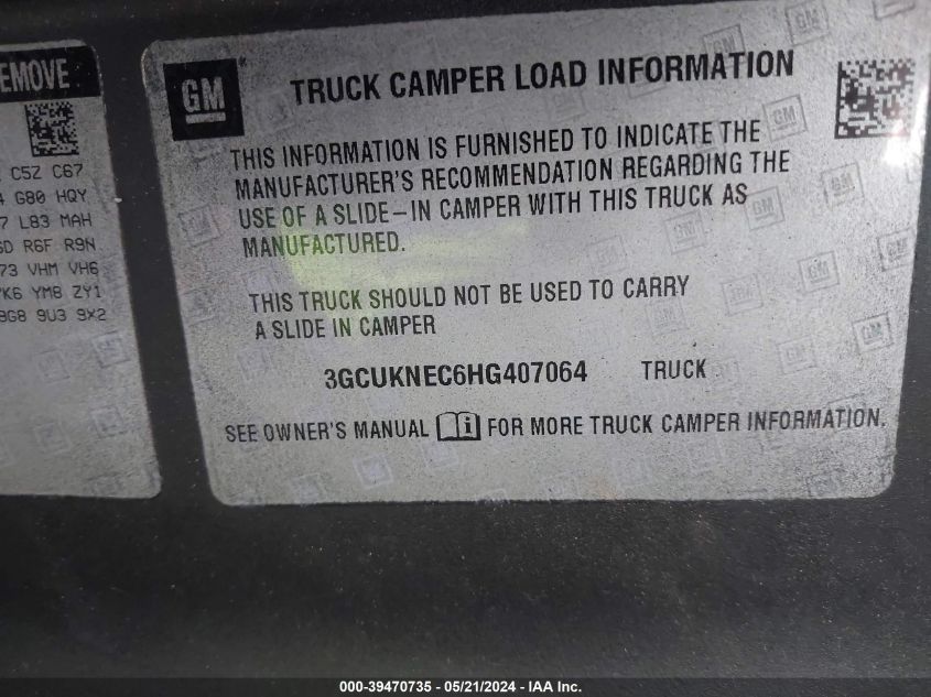 2017 Chevrolet Silverado 1500 Wt VIN: 3GCUKNEC6HG407064 Lot: 39470735