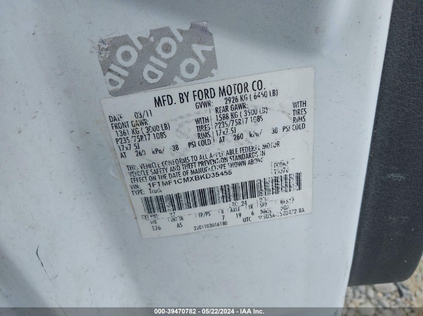 2011 Ford F-150 Xl VIN: 1FTMF1CMXBKD35455 Lot: 39470782