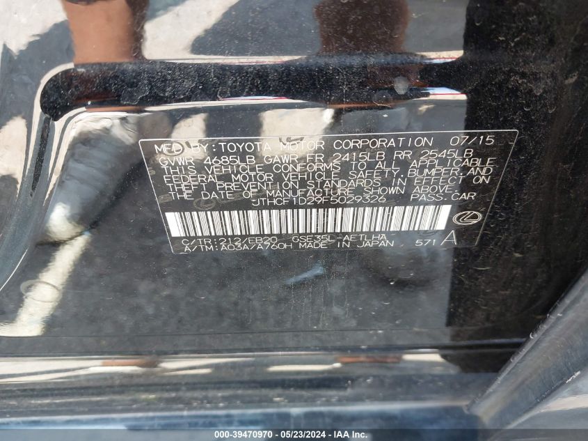 2015 Lexus Is 250 VIN: JTHCF1D29F5029326 Lot: 39470970