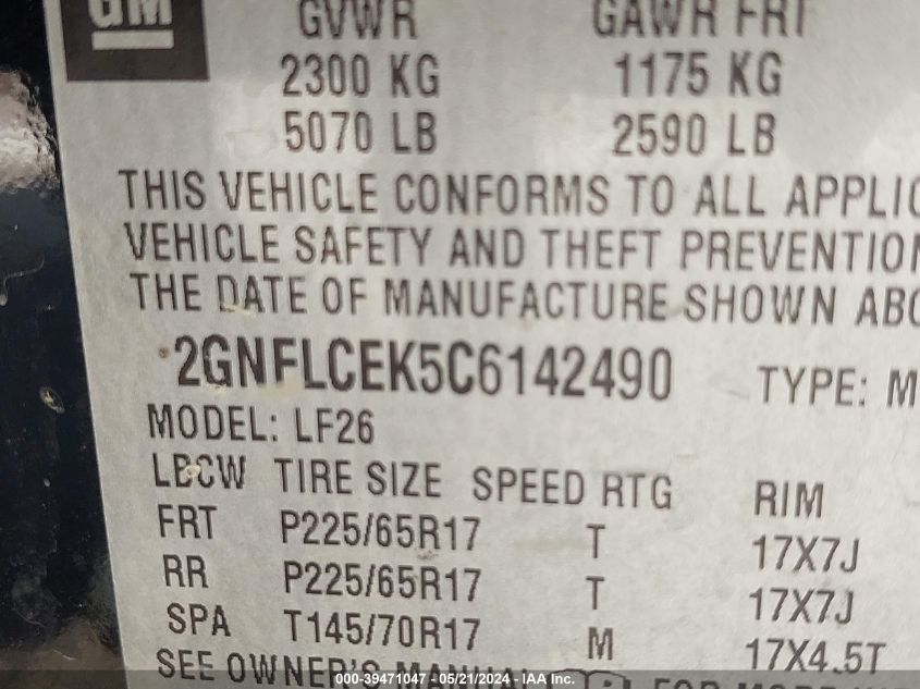 2012 Chevrolet Equinox Ls VIN: 2GNFLCEK5C6142490 Lot: 39471047