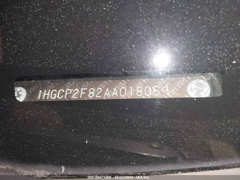 2010 Honda Accord 2.4 Ex-L VIN: 1HGCP2F82AA018059 Lot: 39471060