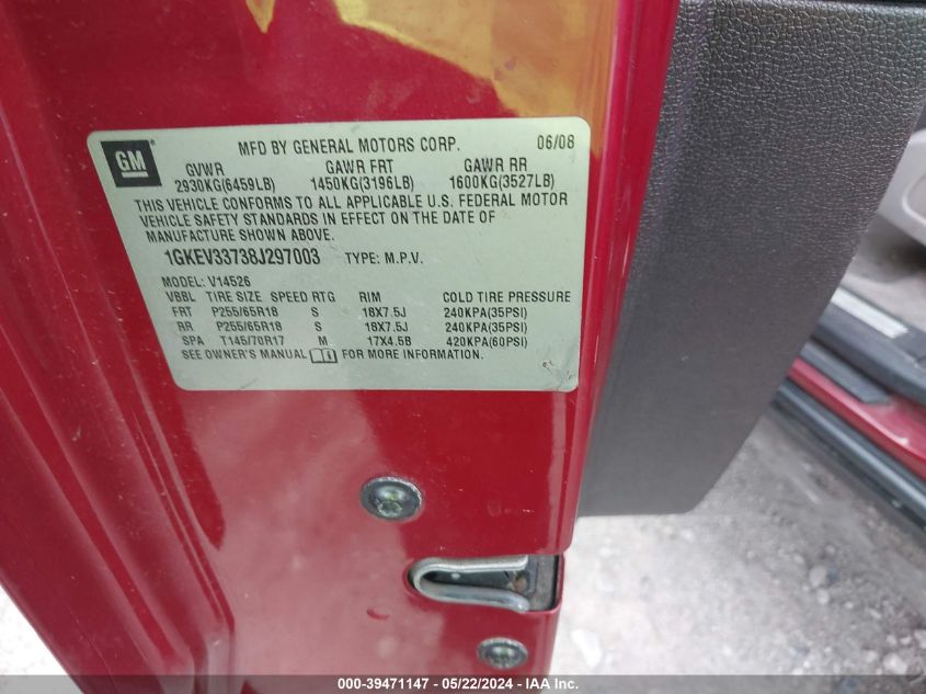 2008 GMC Acadia Slt-2 VIN: 1GKEV33738J297003 Lot: 39471147