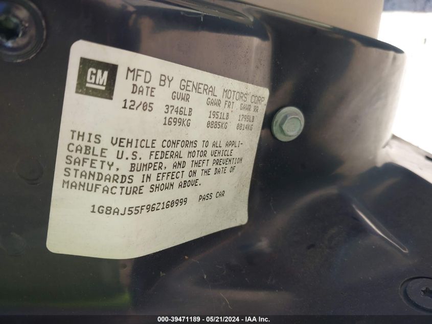 2006 Saturn Ion VIN: 1G8AJ55F96Z160999 Lot: 39471189