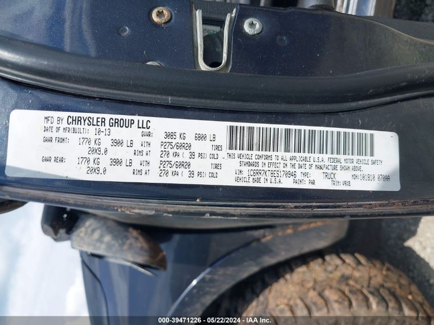 2014 Ram 1500 Express VIN: 1C6RR7KT8ES170946 Lot: 39471226