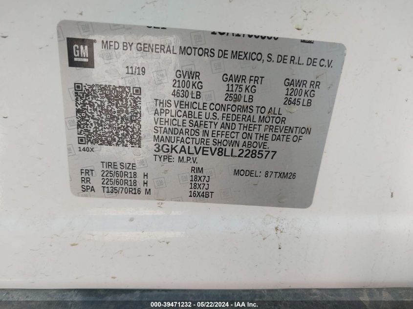 2020 GMC Terrain Awd Slt VIN: 3GKALVEV8LL228577 Lot: 39471232