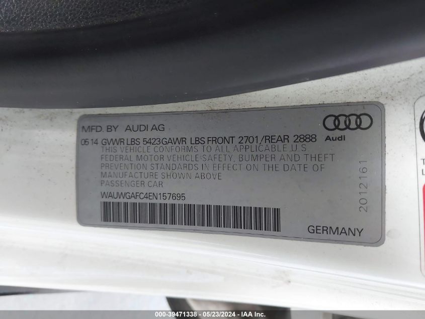 2014 Audi A7 3.0T Premium Plus VIN: WAUWGAFC4EN157695 Lot: 39471338