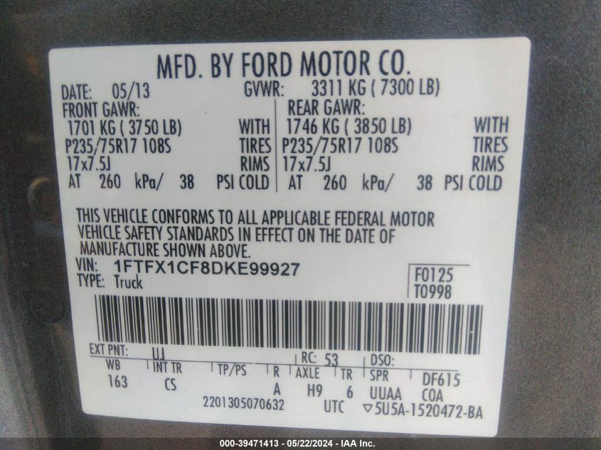 2013 FORD F-150 XL - 1FTFX1CF8DKE99927