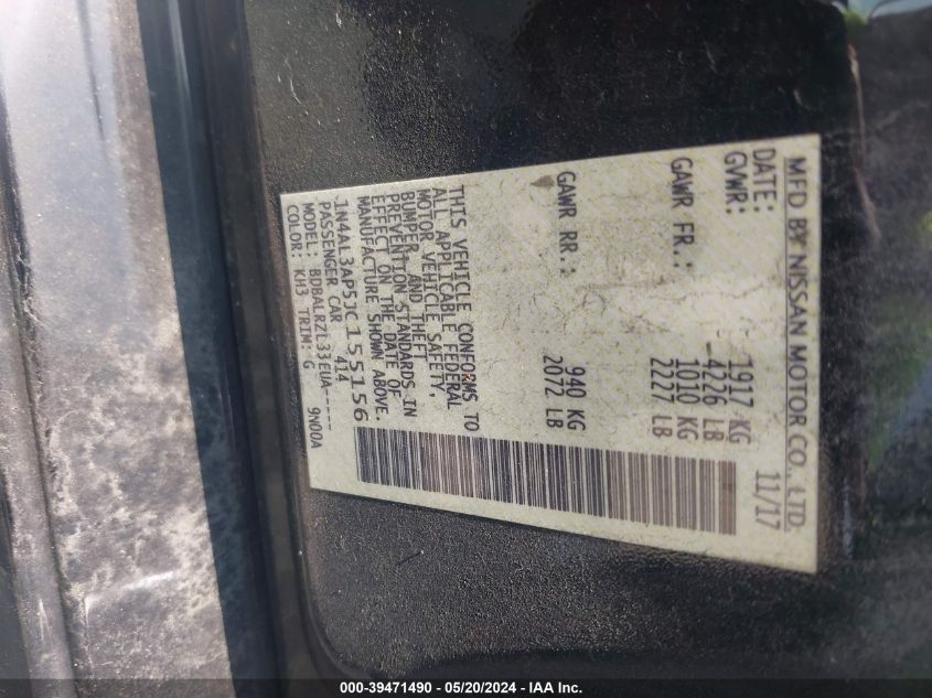 2018 Nissan Altima 2.5 Sl VIN: 1N4AL3AP5JC155156 Lot: 39471490