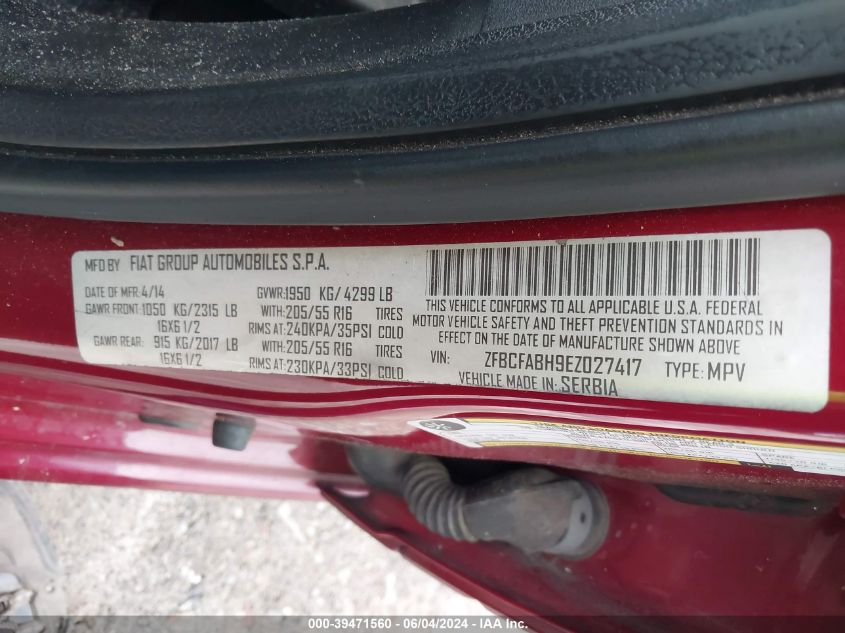 2014 FIAT 500L EASY - ZFBCFABH9EZ027417