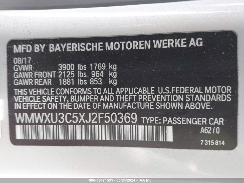 2018 MINI HARDTOP S - WMWXU3C5XJ2F50369
